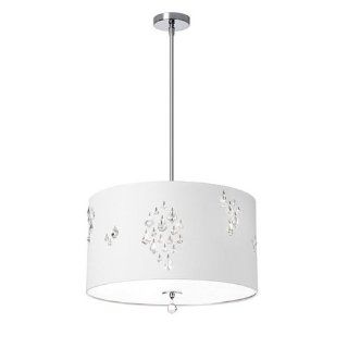 Dainolite Lighting RHI 183P PC 693 3 Light Pendant with White Baroness Drum Shade with Crystal Accents   Ceiling Pendant Fixtures  