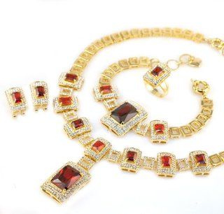 Siam Red CZ and Crystal 4 pc Set Pendant Necklaces Jewelry