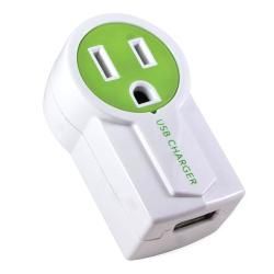 Connectland Green/ White Rotating Power Outlet with USB port Connectland Switches & Outlets