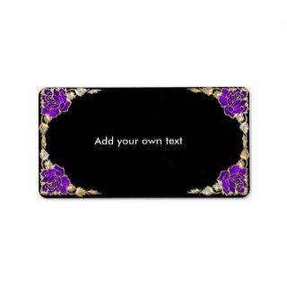 Stained Glass Purple Gold Roses on Black Label