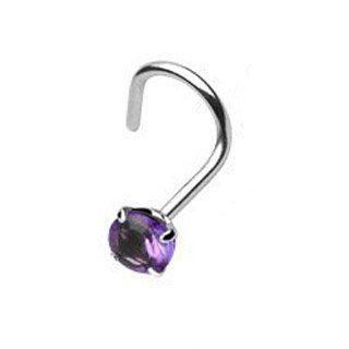 316L Surgical Steel Nose Screw with Prong Set Purple Cubic Zirconia   18G   3mm Gem Size   Safe for Autoclave   Sold Individually Body Piercing Nostril Screws Jewelry