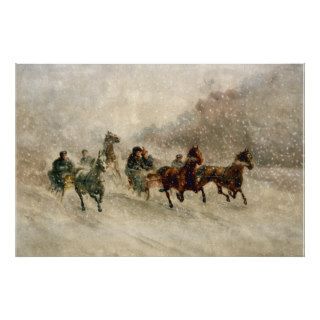 Vintage Snow Sleigh racing Archival print