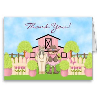 Cute Cowgirl Horse and Barn Thank You Card