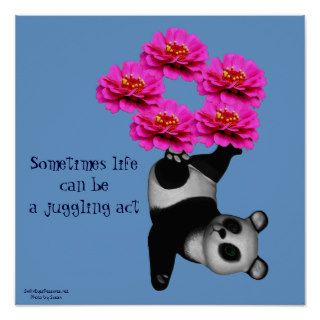 Life Juggling Act Panda Flower Affirmation Poster