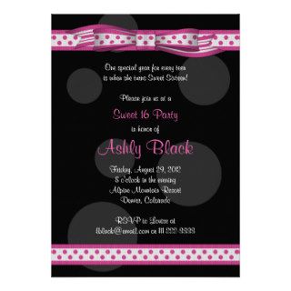 Pink and Black Polka Dots Sweet 16 Birthday Invitations