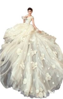 Biggoldapple Ball Gown V neck Cathedral Train Organza Wedding Dress Crystal 187 Clothing