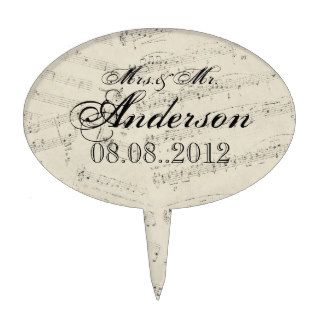 romantic Vintage musicnotes modern wedding Oval Cake Toppers
