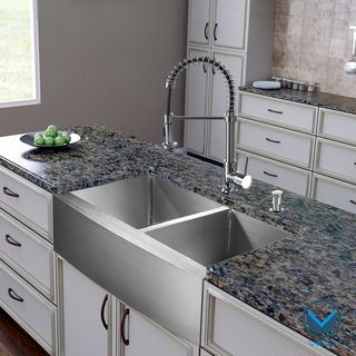 Vigo All in One 36 inch Farmhouse Stainless Steel Double Bowl Kitchen Sink and Chrome Faucet Set Vigo Sink & Faucet Sets