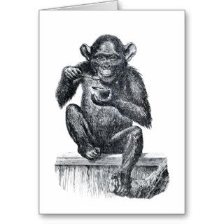 Baby chimpanzee monkey vintage drawing greeting cards