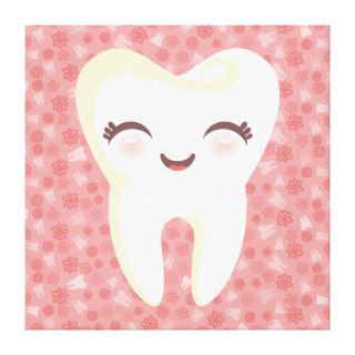 Cute Tooth on Pink Pattern   Stretched Canvas Art Gallery Wrapped Canvas