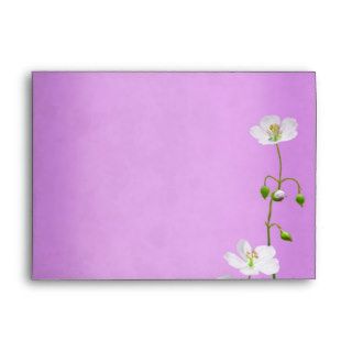 White Wildflower on Purple Wedding Envelopes