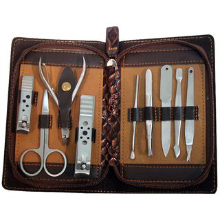 Dark Brown Zippered Case 9 piece Manicure Set Defender Manicure Sets