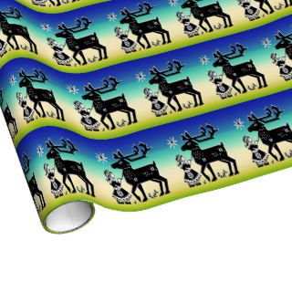 Lapland Girl Holding Reindeer Christmas Giftwrap Wrapping Paper