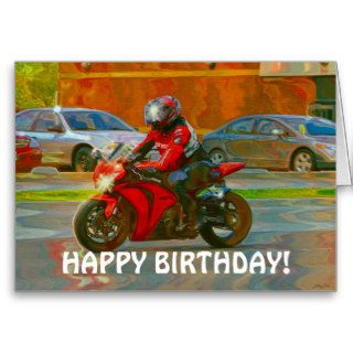 Red Motorbike Biker Birthday Card