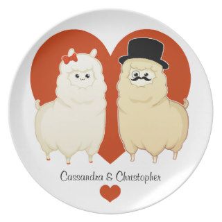 Cute Fancy Alpaca Couple with names Plate