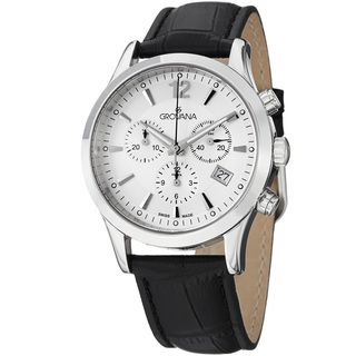 Grovana Men's White Dial Chronograph Black Leather Strap Quartz Watch Grovana Men's More Brands Watches