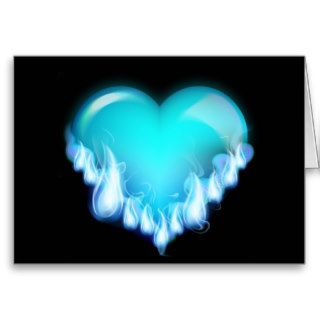 FLAMING BLUE ICE HEART LOVE SWEETHEARTS FLIRTING T CARD