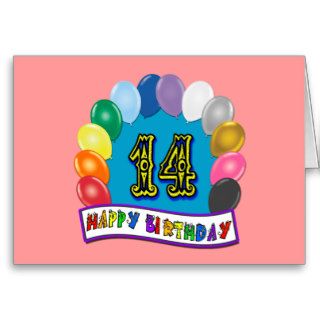 14th Birthday Gifts with Assorted Balloons Design Greeting Cards