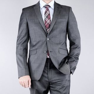 Men's Slim Fit Textured Black 2 button Wool Suit Suits