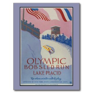 1938 Vintage winter sport Travel ad Lake Placid Postcard