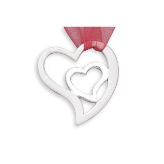 Sterling Silver Satin and Polished Heart Pendant with 18" Steel Chain Jewelry