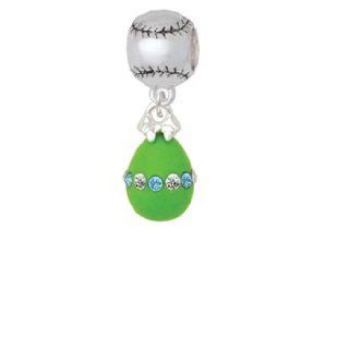 Lime Green Easter Egg with Multicolored Crystal Band Softball Charm Bead Delight Jewelry Jewelry