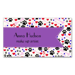 Paws Bones Dots Hearts Red Pink Blue Purple Business Card Templates
