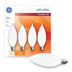 GE Double Life 40 Watt Soft White Bent Tip Decorative Candelabra Base Incandescent Light Bulb (4 Pack) 40CACF/2L/CD4 TP6
