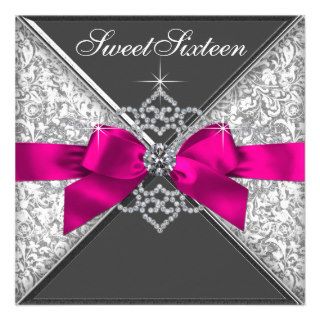 White Diamonds Hot Pink Sweet 16 Birthday Party Personalized Announcement