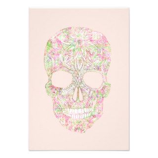 Girly Pink Floral Paisley Sugar Skull Sketch Custom Invites
