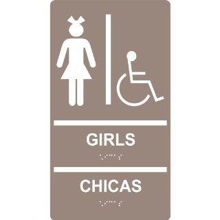 ADA Girls Bilingual Braille Sign RRB 140 WHTonTaupe Womens / Girls  Business And Store Signs 