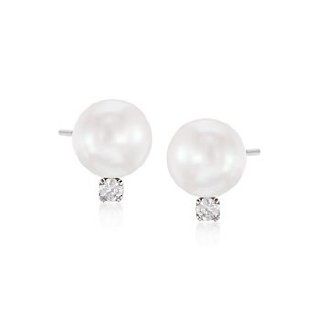 6 6.5mm Cultured Akoya Pearl, Diamond Accent Earrings in Gold Jewelry Products Jewelry