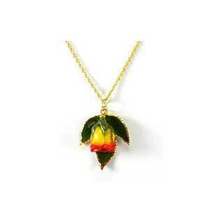 REAL FLOWER Natural Rose Pendant Necklace in Yellow Red Jewelry