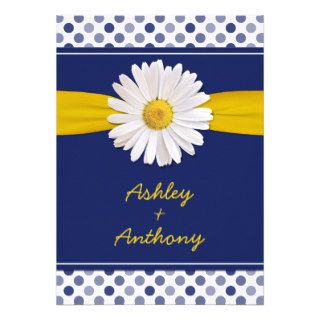 Navy Yellow Polka Dots Daisy Wedding Invitation