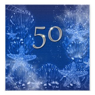 50th blue silver birthday tropical personalized announcement