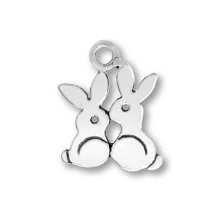 SCJ Sterling Silver Charm Pendant Bunny Kissing Rabbits Jewelry