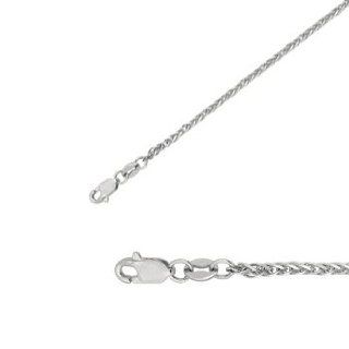 20" 14K White Gold 1.8mm (0.07") Polished Diamond Cut Square Wheat Chain w/ Lobster Clasp Chain Necklaces Jewelry