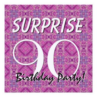 90th Surprise Birthday Magenta Purple Linen Paper Announcement