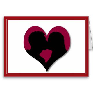 Kissing Couple Silhouette on Red Heart Greeting Card