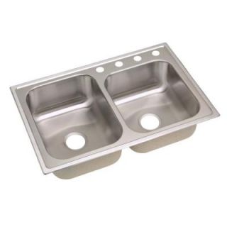 Elkay Signature Top Mount Stainless Steel 33x22x8.25 4 Hole Double Bowl Kitchen Sink SLPF2504