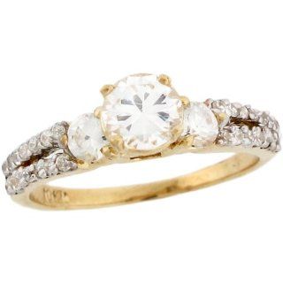 10k Two Tone Real Gold 1.42ct White CZ Princess Engagement Ring Jewelry
