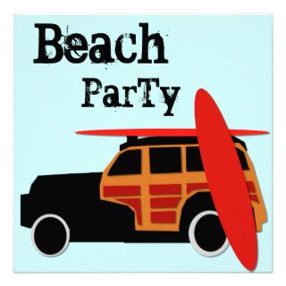 long board surf with woody car Beach Party invites