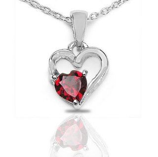 .925 Sterling Silver Red Garnet Love Heart Pendant Necklace 0.50CTW Chain Necklaces Jewelry