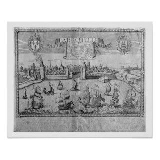 View of La Rochelle, signed by Jollain (engraving) Print