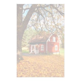 Red Swedish House Amongst Autumn Leaves Customized Stationery