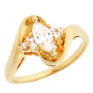 14k Yellow Gold Unique Marquise CZ Engagement Ring with Round accents Jewelry