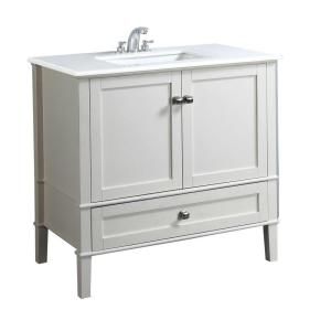 Simpli Home Chelsea 36 in. Vanity in Soft White with Quartz Marble Vanity Top in White and Undermounted Rectangular Sink NL HHV029 36 2A