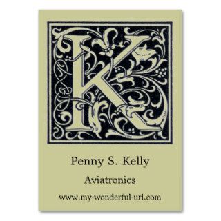 Decorative Letter "K" Woodcut Woodblock Initial Business Cards