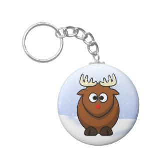 Cute Christmas Cartoon Rudolf  Red Nose Reindeer Keychain