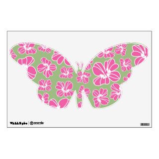 Pink and Green Floral Doodle Butterfly Wall Decals